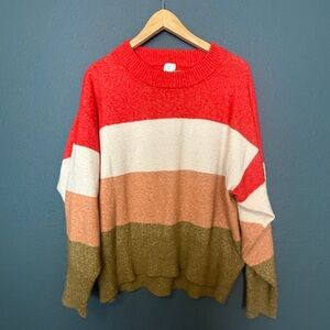 a new day Women's Striped Sweater - Red, White, Orange, Green
